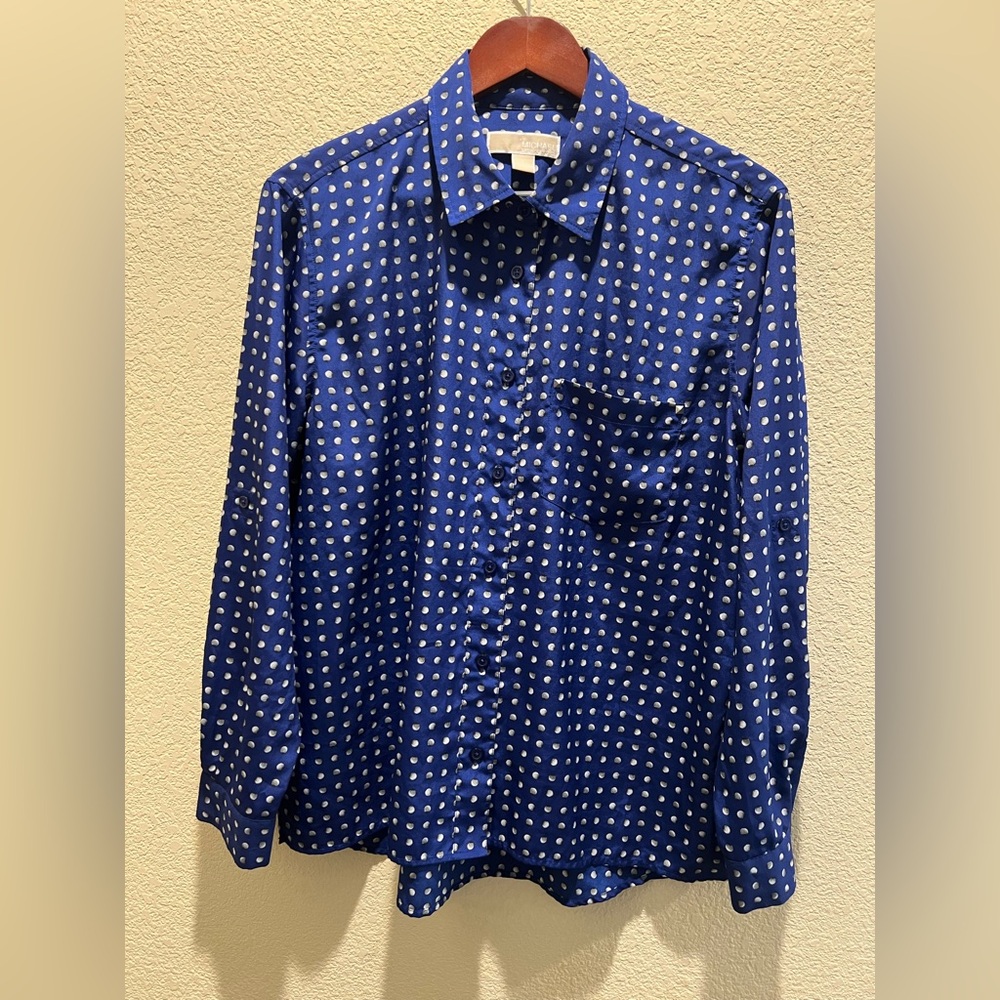 Michael Kors Navy Blouse with White Dots